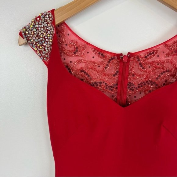 STUNNING Red Alyce Paris Formal Bedazzled Maxi Prom Dress sheer back size 00 - Picture 11 of 16